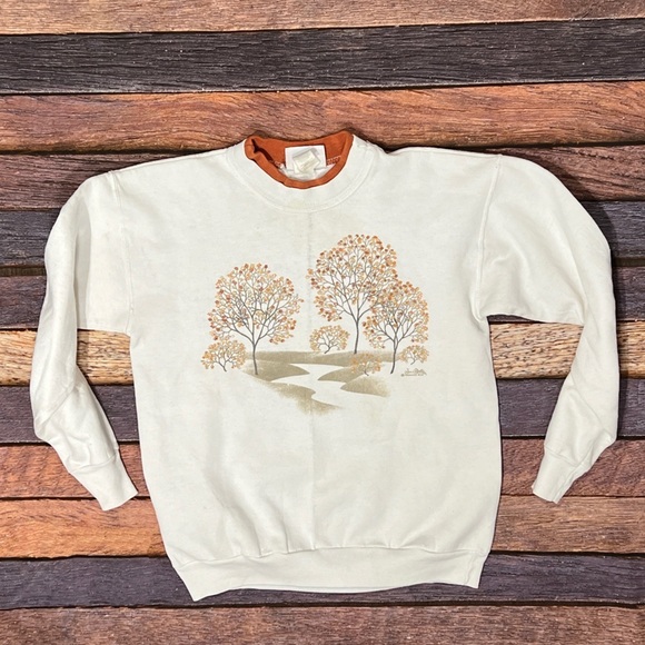 Vintage 1990s Fall Foliage Autumn 90s Crewneck Pullover Jumper Sweatshirt - Picture 1 of 6